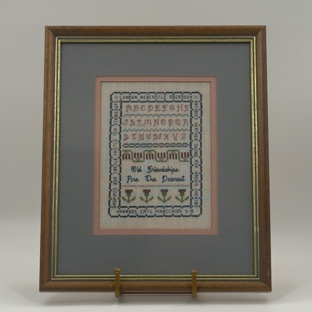 Vintage British HandStitched Needlepoint Sampler Old Friendships Are The Dearey